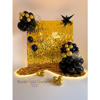 "Black & Gold Garland" designed by ball-ON Elegancka Ścianka Dekoracyjna z Balonów